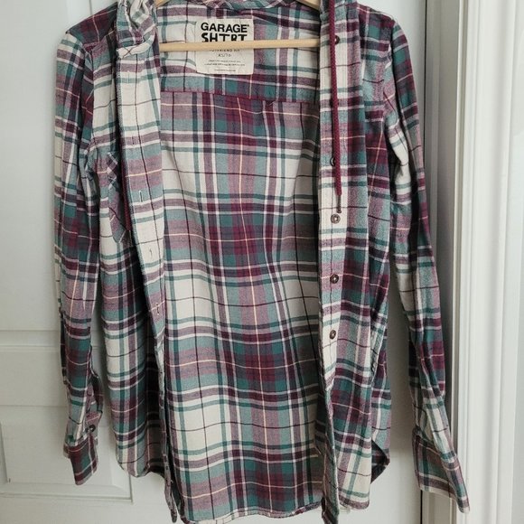 Boyfriend Hooded Button Up Shirt - Picture 1 of 3
